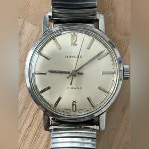 Baylor Incabloc 17 Jewels Rare Vintage Mechanical Watch Stainless Bracelet